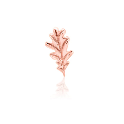 Front view of Junipurr Jewellery Oak Leaf rose gold nature inspired threadless decorative end
