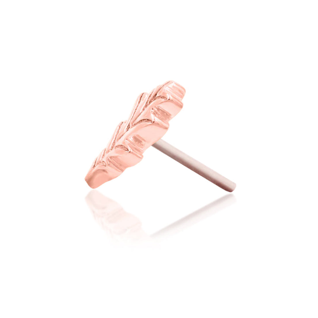 Side profile of Junipurr Jewellery Oak Leaf rose gold leaf design decorative end