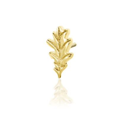 Angled view of Junipurr Jewellery Oak Leaf botanical threadless end designed for curated ear styling