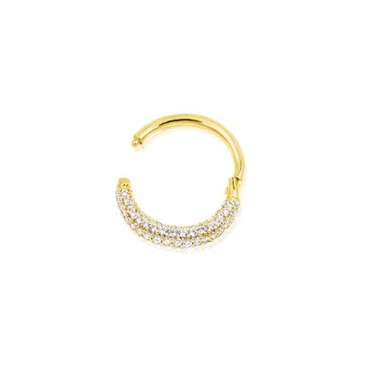 Side profile of Junipurr Jewellery Opulence 16G yellow gold threadless decorative end