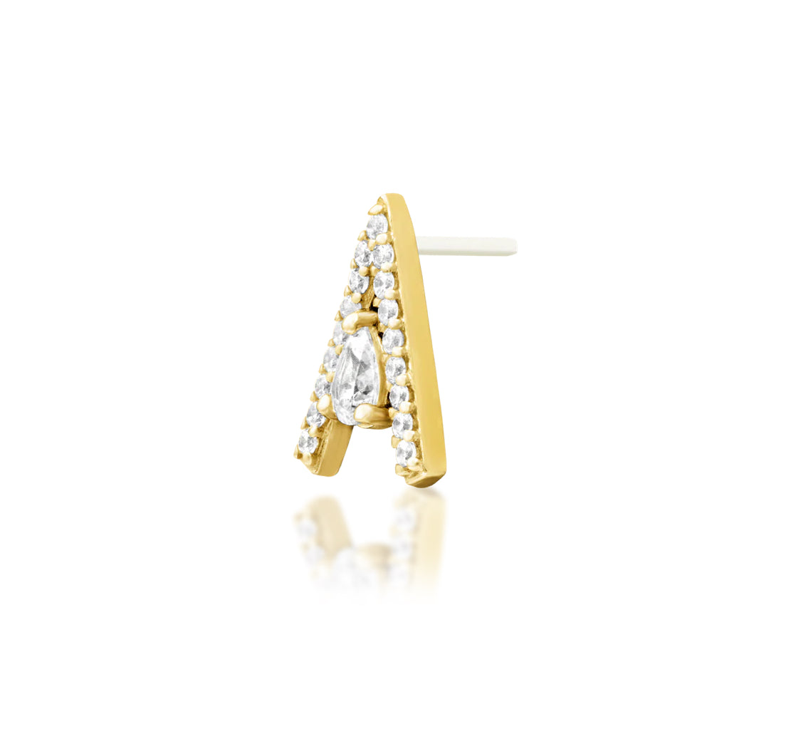 Angled view of Junipurr Jewellery Pointessa cubic zirconia cascading cluster threadless decorative end