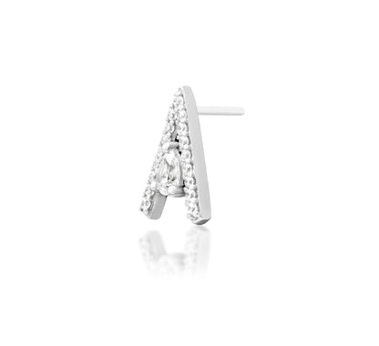 Angled view of Junipurr Jewellery Pointessa white gold cubic zirconia cascading cluster threadless decorative end