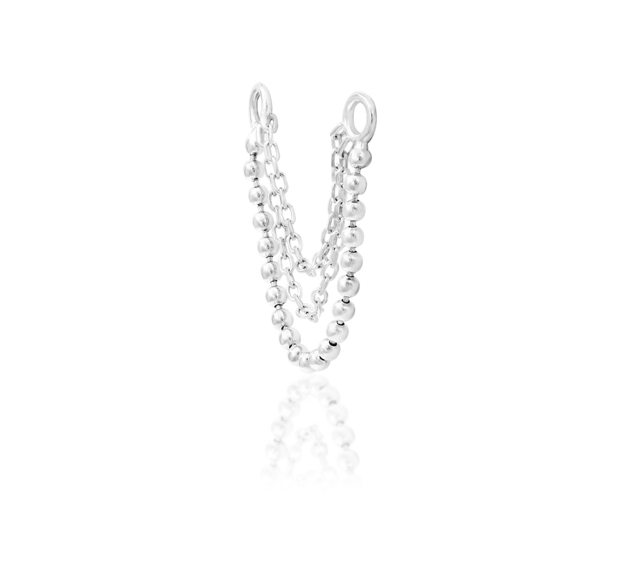 Off front angled view of the Junipurr Jewellery Quinn charm in white gold showing clean layered chain design.