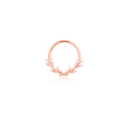 Front view of the Junipurr Jewellery Raven plain gold ring in 14k rose gold for daith and septum piercings.
