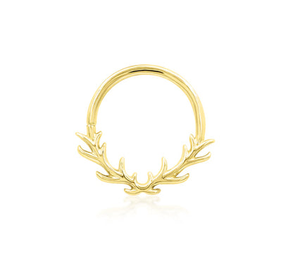 Front view of the Junipurr Jewellery Raven plain 14k yellow gold ring, designed for daith and septum piercings.