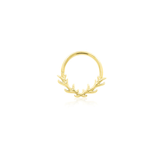 Front view of the Junipurr Jewellery Raven plain 14k yellow gold ring, designed for daith and septum piercings.