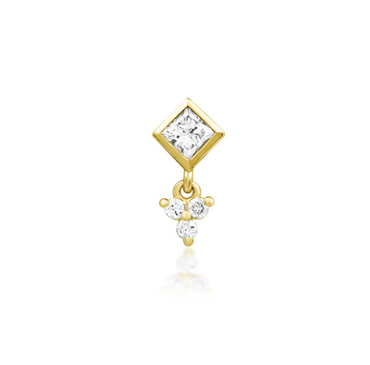 Front view of the Junipurr Jewellery Reflection threadless end in 14k yellow gold set with lab-grown diamonds for helix and flat piercings.