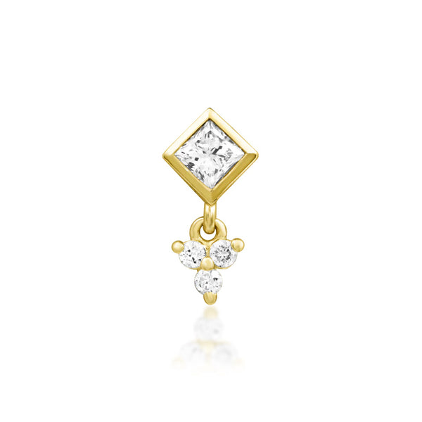 Front view of the Junipurr Jewellery Reflection threadless end in 14k yellow gold set with lab-grown diamonds for helix and flat piercings.