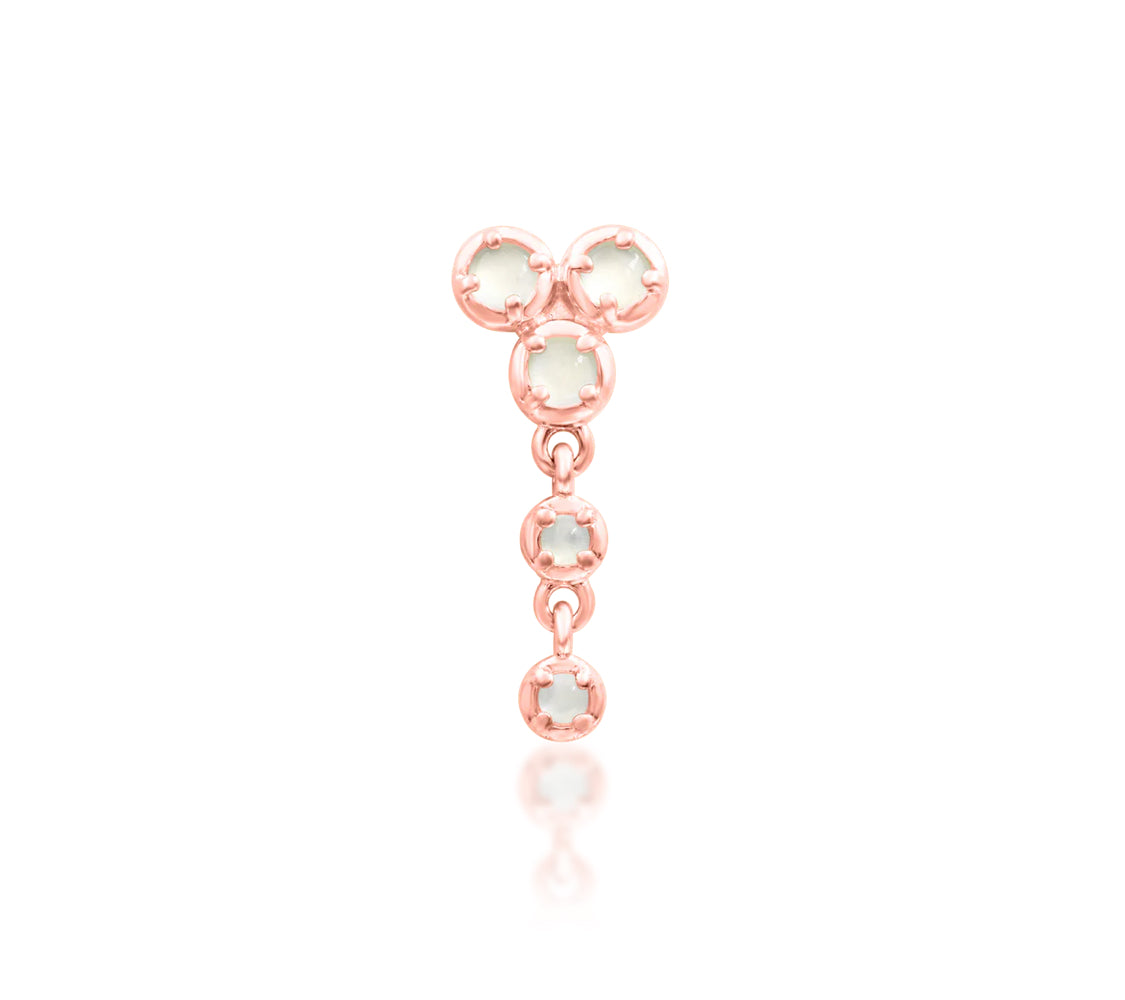 Front view of Junipurr Jewellery Ruth moonstone threadless decorative end in rose gold with soft warm finish