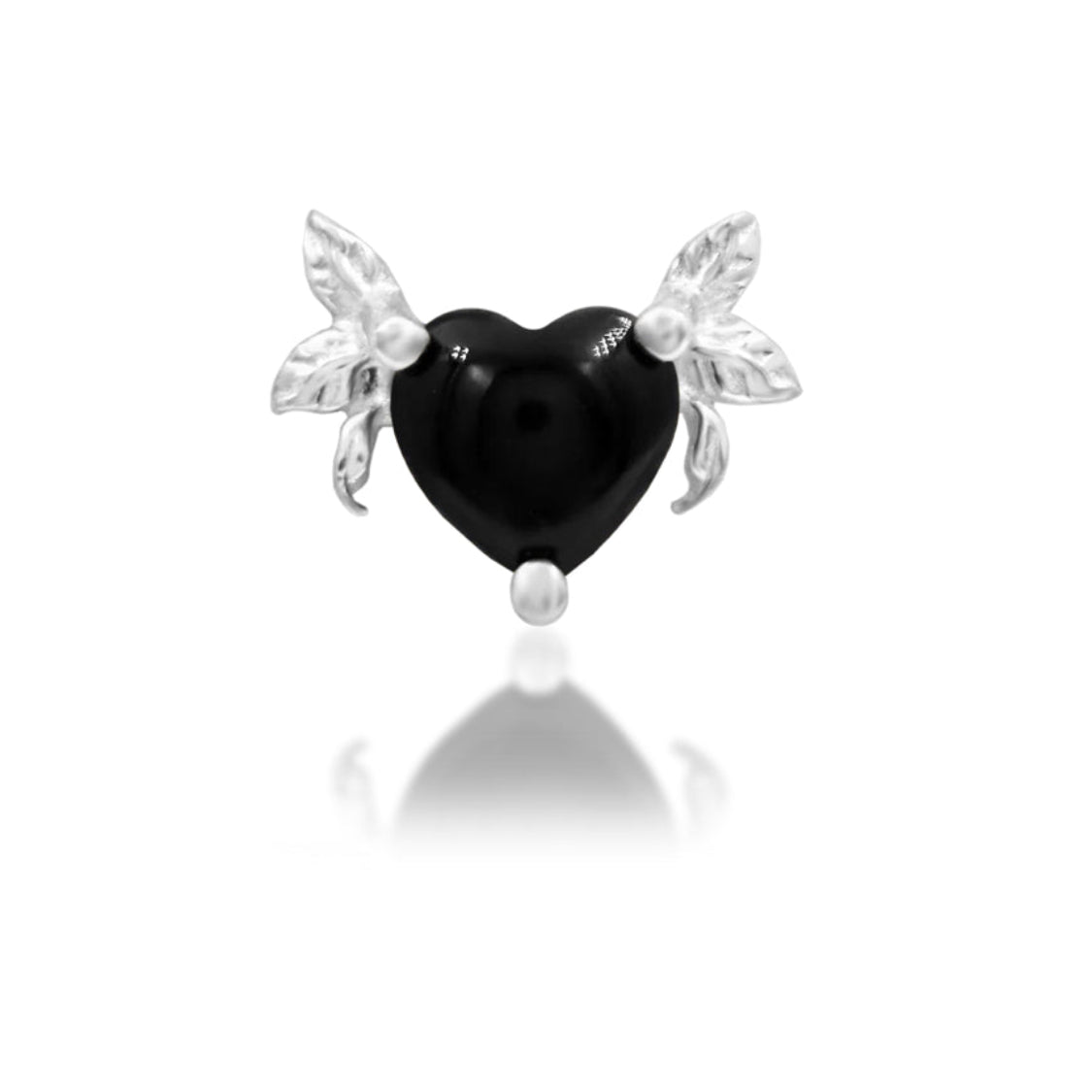 Front view of Junipurr Jewellery Salem in white gold featuring a polished black onyx gemstone ideal for modern ear styling
