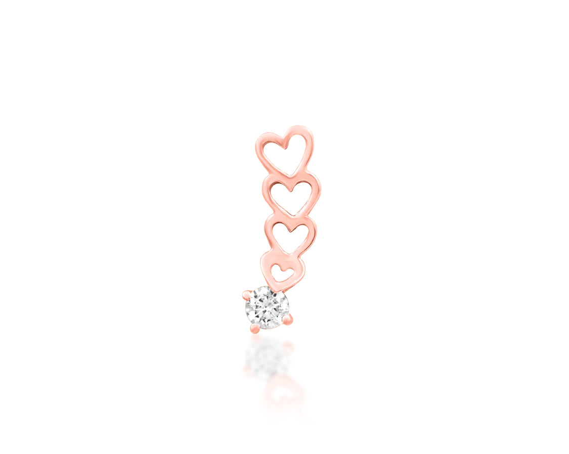 Front view of the Junipurr Jewellery Sending Love threadless end in 14k rose gold, offering warmth and romantic appeal
