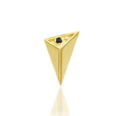 Front view of the Junipurr Jewellery Shelley threadless end in 14k yellow gold set with a black cubic zirconia for curated ear styling.