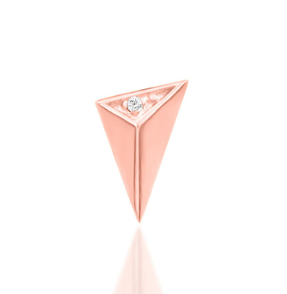 Front view of the Junipurr Jewellery Shelley threadless decorative end in 14k rose gold with a white cubic zirconia detail.