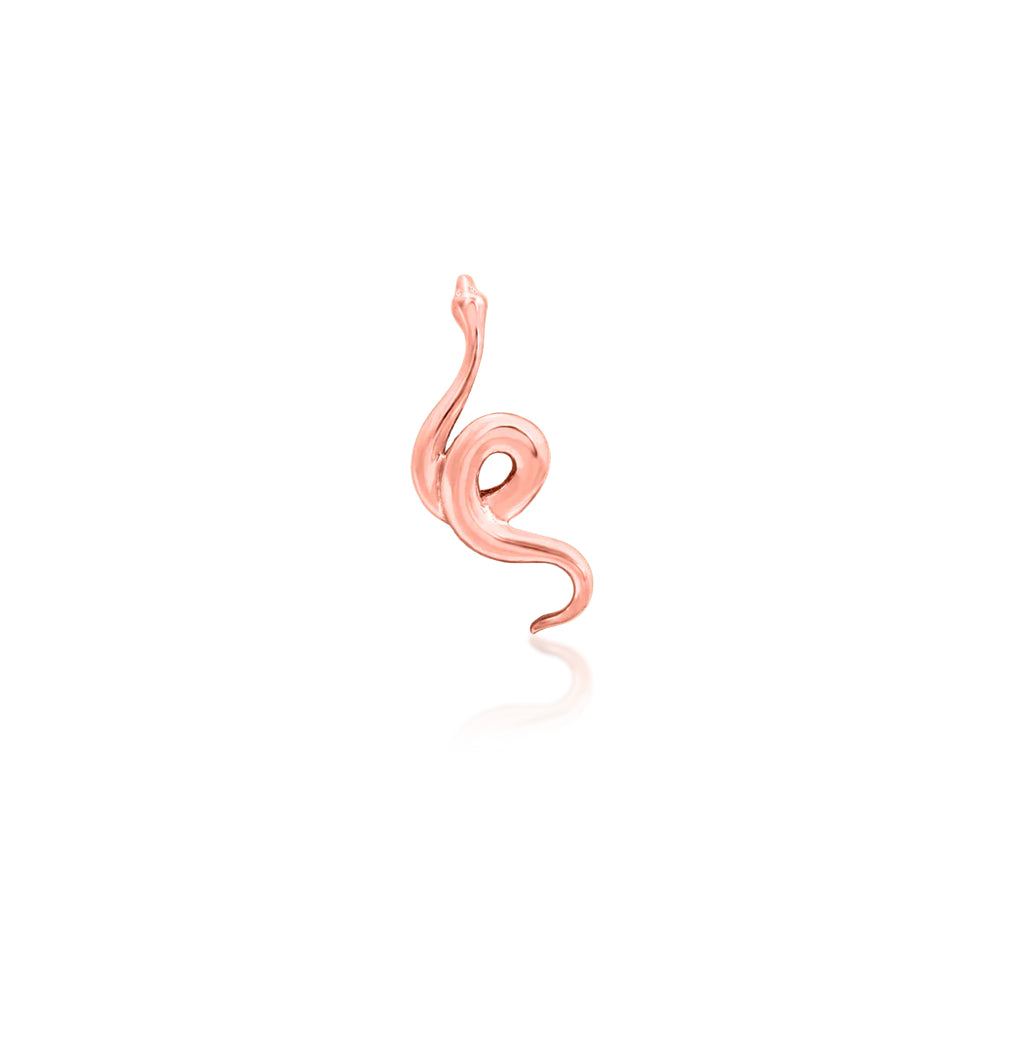 Front view of the Junipurr Jewellery Snake threadless end in 14k rose gold, offering warm tones and a sculptural silhouette.
