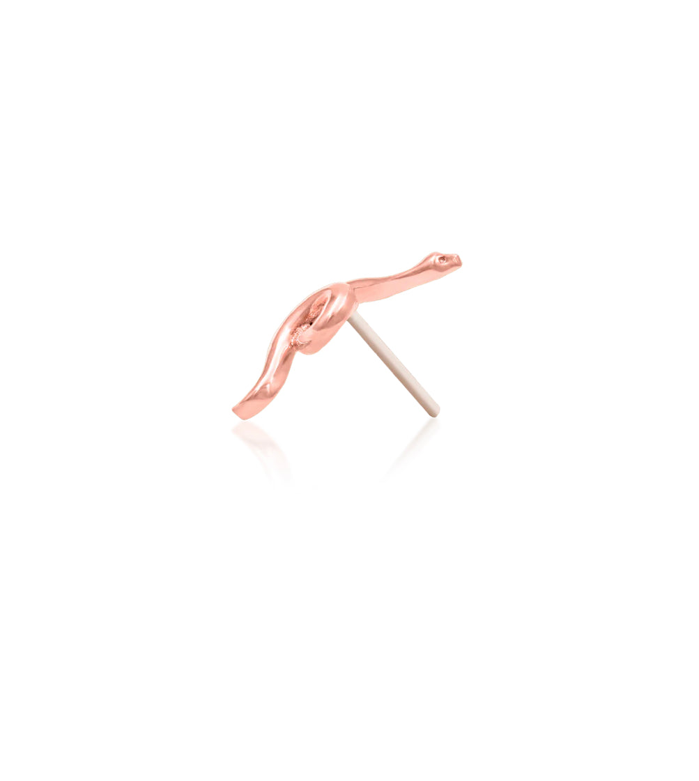 Side profile of the Junipurr Jewellery Snake threadless end in 14k rose gold, designed for refined everyday wear.