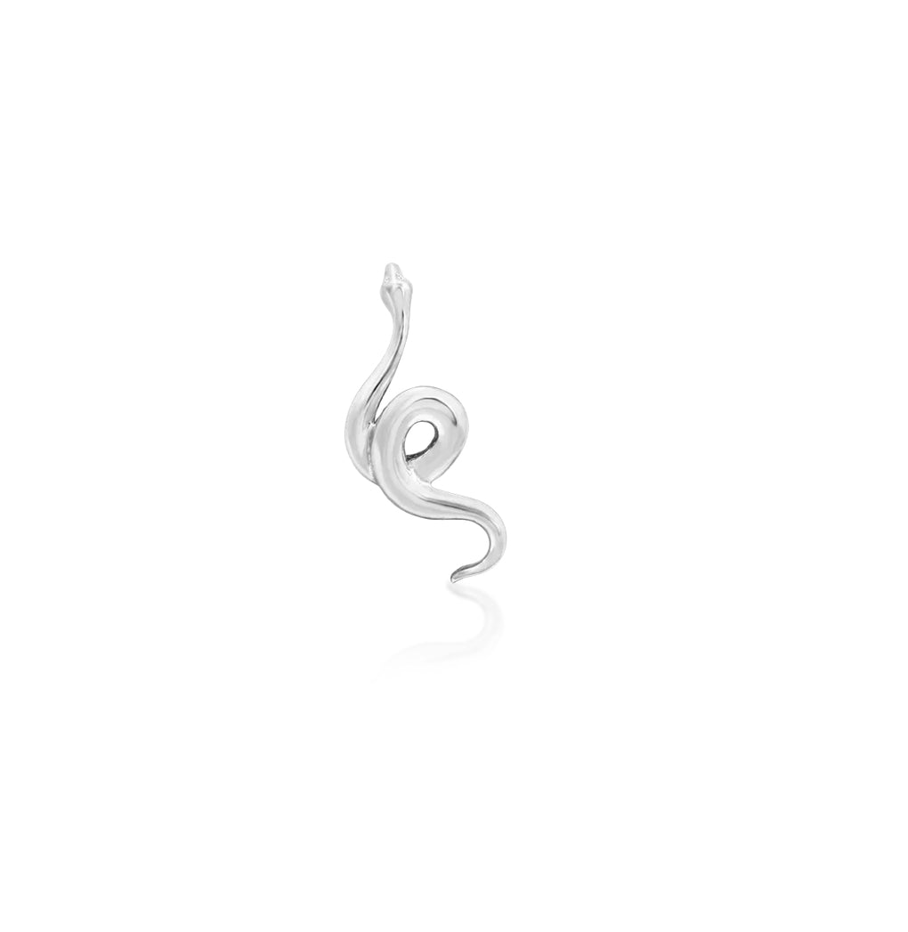Front-facing view of the Junipurr Jewellery Snake threadless end in 14k white gold with a clean, modern finish.
