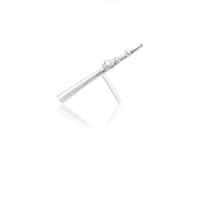 Full side view of the Junipurr Jewellery The 6IX in white gold, suitable for refined cartilage and helix placements.