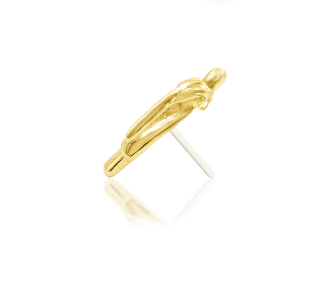 Full side profile of the Junipurr Jewellery The Redeemer in 14k yellow gold, designed for comfortable wear in helix and flat piercings.
