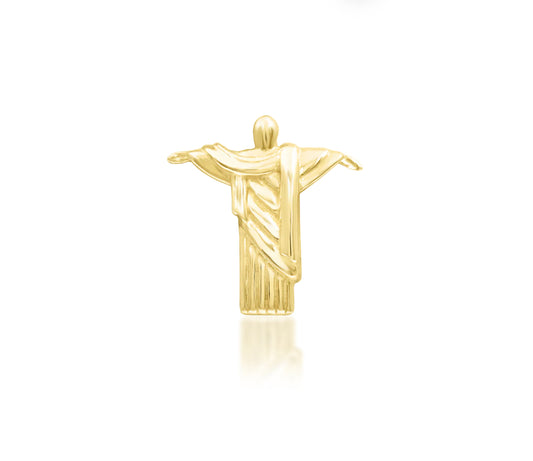 Front view of the Junipurr Jewellery The Redeemer threadless end in 14k yellow gold, showcasing its symbolic sculptural design.