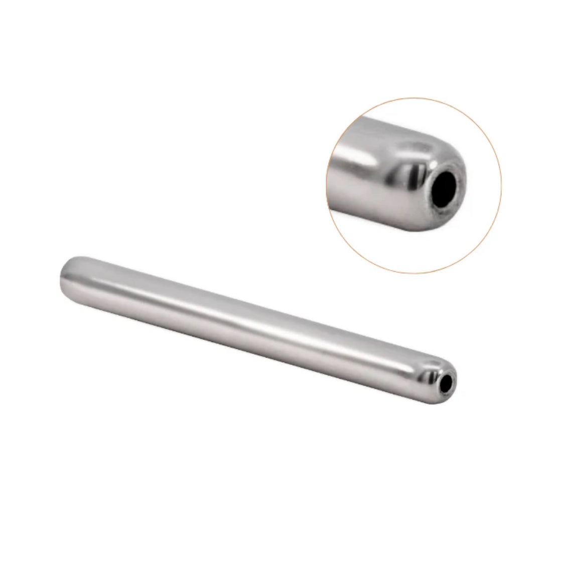 Angled view of Junipurr Jewellery implant grade titanium threadless barbell
