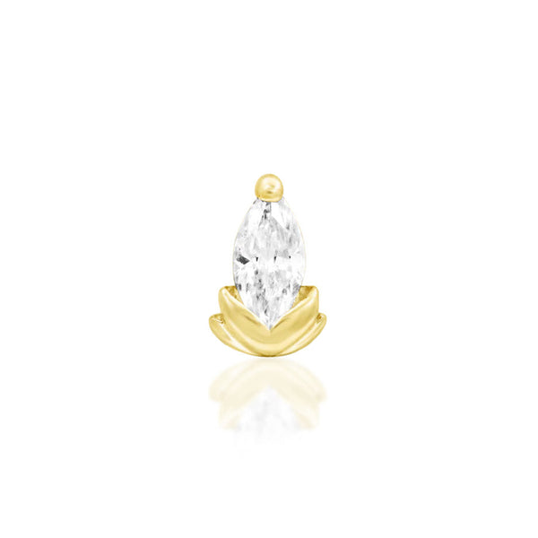Front view of Junipurr Jewellery Uma threadless end in 14k yellow gold with gemstone for helix piercing jewellery