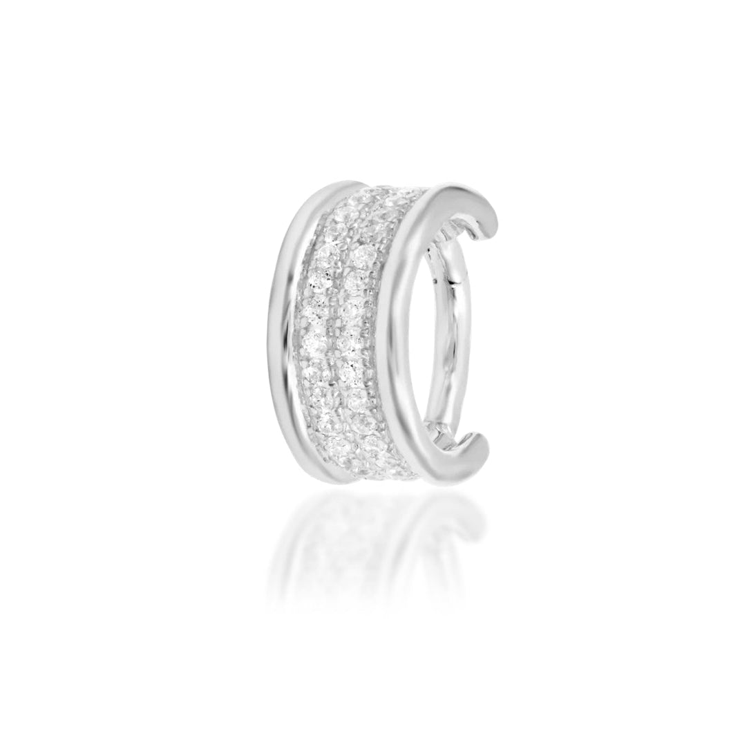 Front view of Junipurr Jewellery Vivienne clicker in 14k white gold with cubic zirconia
