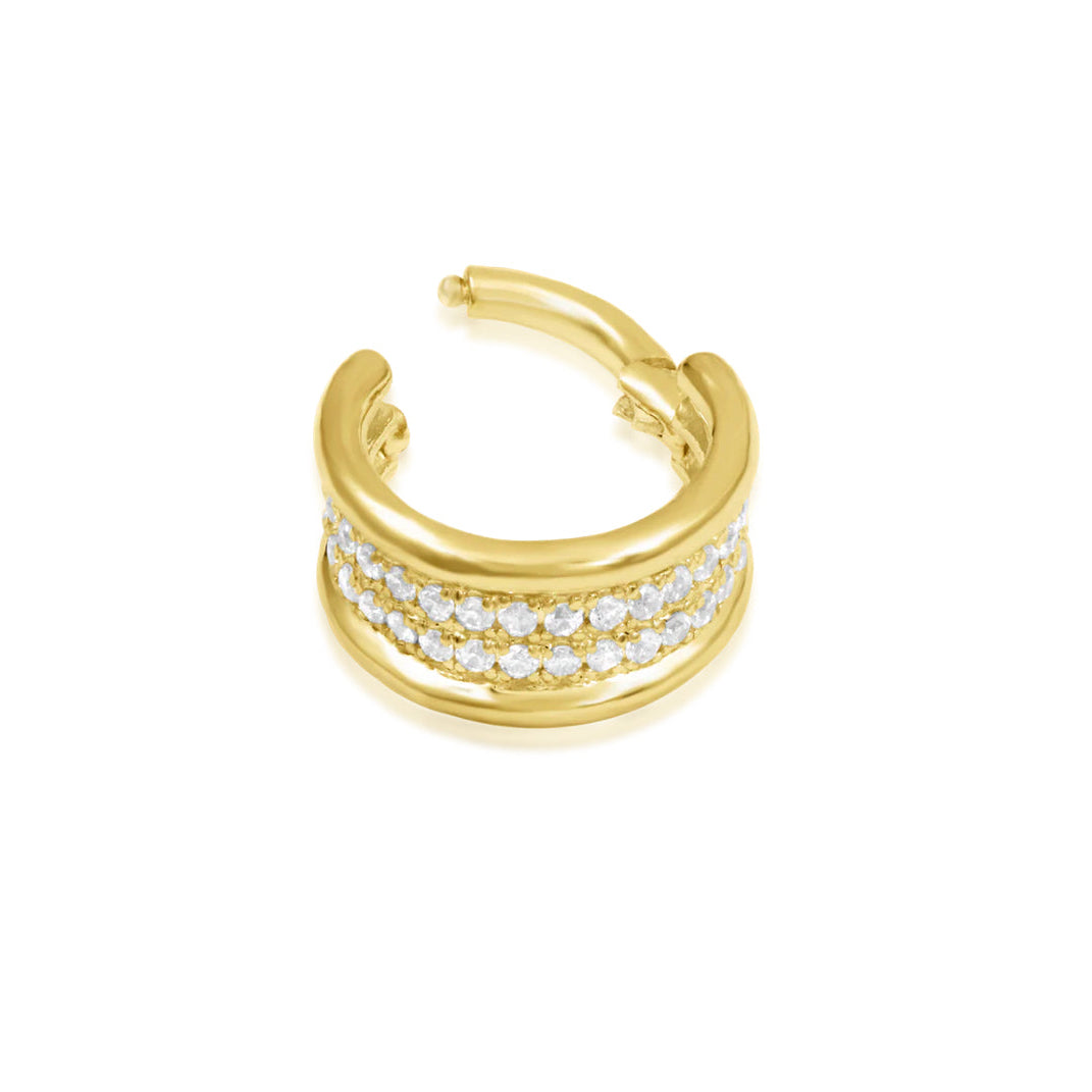 Angled view of Junipurr Jewellery Vivienne gold clicker ring with cubic zirconia