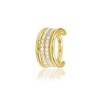 Front view of Junipurr Jewellery Vivienne clicker in 14k yellow gold with white cubic zirconia