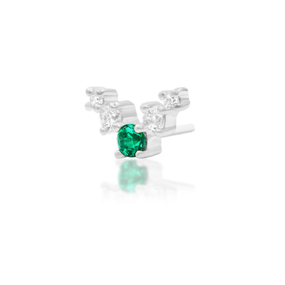 angled perspective of junipurr jewellery vixyn white gold threadless end showing gemstone arrangement