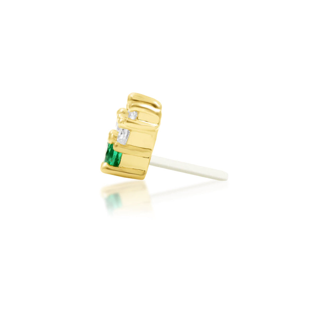 side profile of junipurr jewellery vixyn 14k gold threadless decorative end highlighting low profile fit