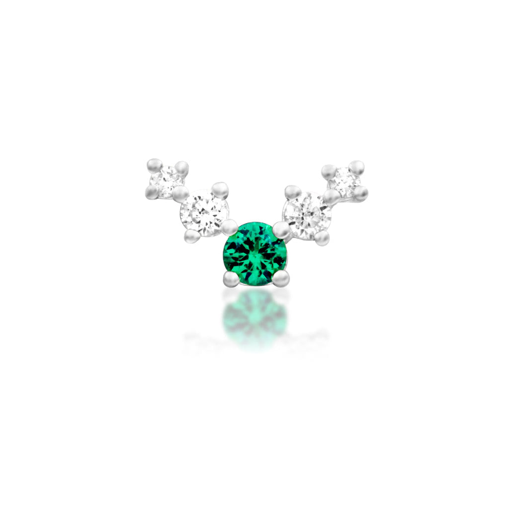 front view of junipurr jewellery vixyn in white gold with emerald and white cubic zirconia stones
