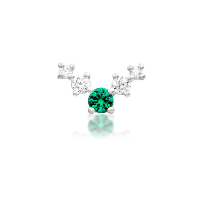 front view of junipurr jewellery vixyn in white gold with emerald and white cubic zirconia stones