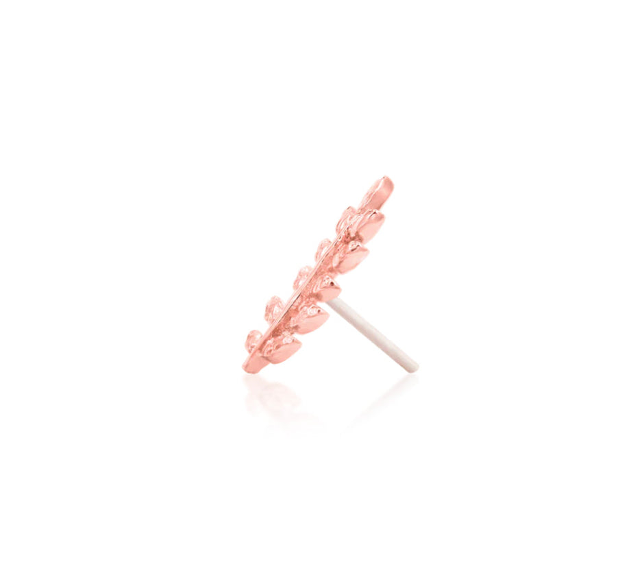 Front view of the Junipurr Jewellery Willow threadless end in 14k rose gold, offering a warm and elegant aesthetic.
