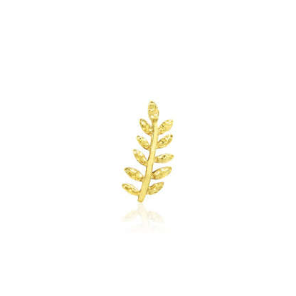 Front view of Junipurr Jewellery Willow threadless decorative end in 14k yellow gold suitable for helix flat and cartilage piercings
