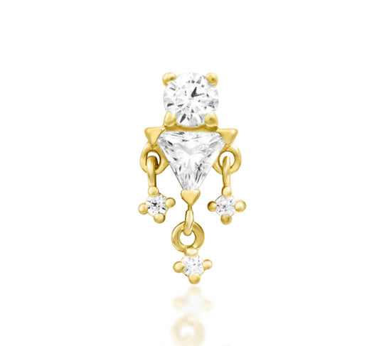 Junipurr Joanie White CZ dangle threadless end in 14k yellow gold, front view