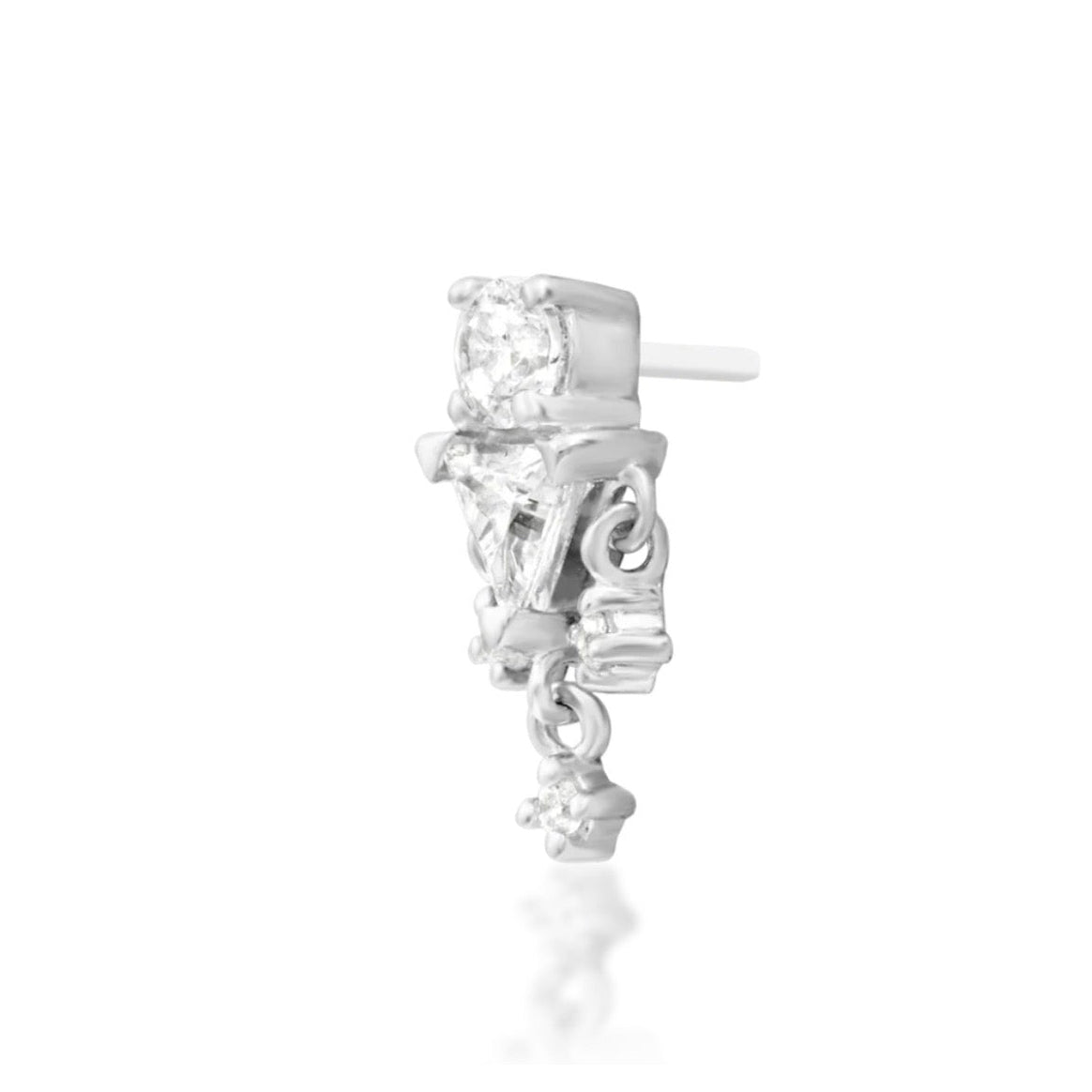 Junipurr Judy 14k white gold decorative end angled view with luminous cubic zirconia sparkle