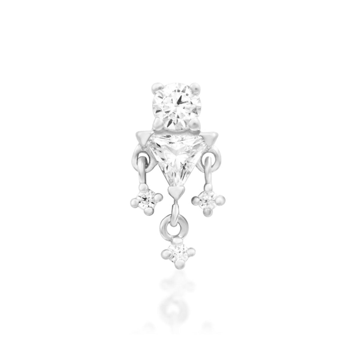 Junipurr Judy 14k white gold white CZ threadless end with clustered gemstone detailing, front view for luxury piercing styling