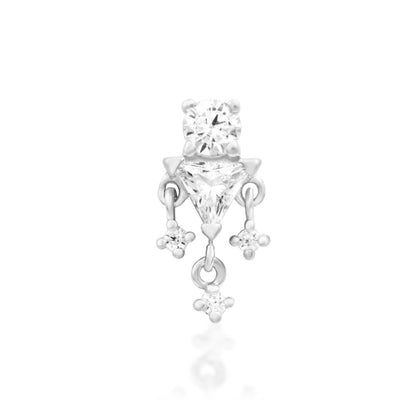 Junipurr Judy 14k white gold white CZ threadless end with clustered gemstone detailing, front view for luxury piercing styling