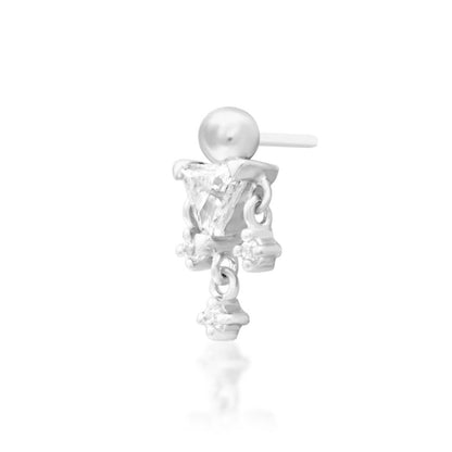 Junipurr Judy 14k white gold decorative end angled view with luminous cubic zirconia sparkle