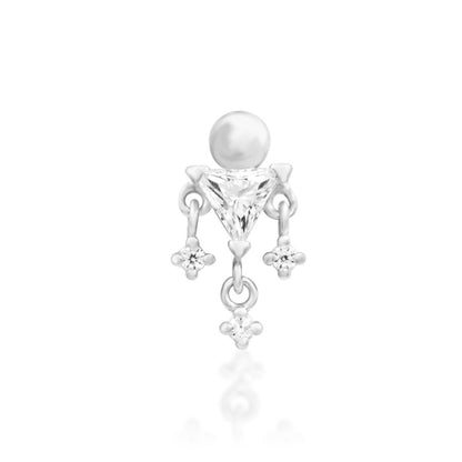 Junipurr Judy 14k white gold white CZ threadless end with clustered gemstone detailing, front view for luxury piercing styling