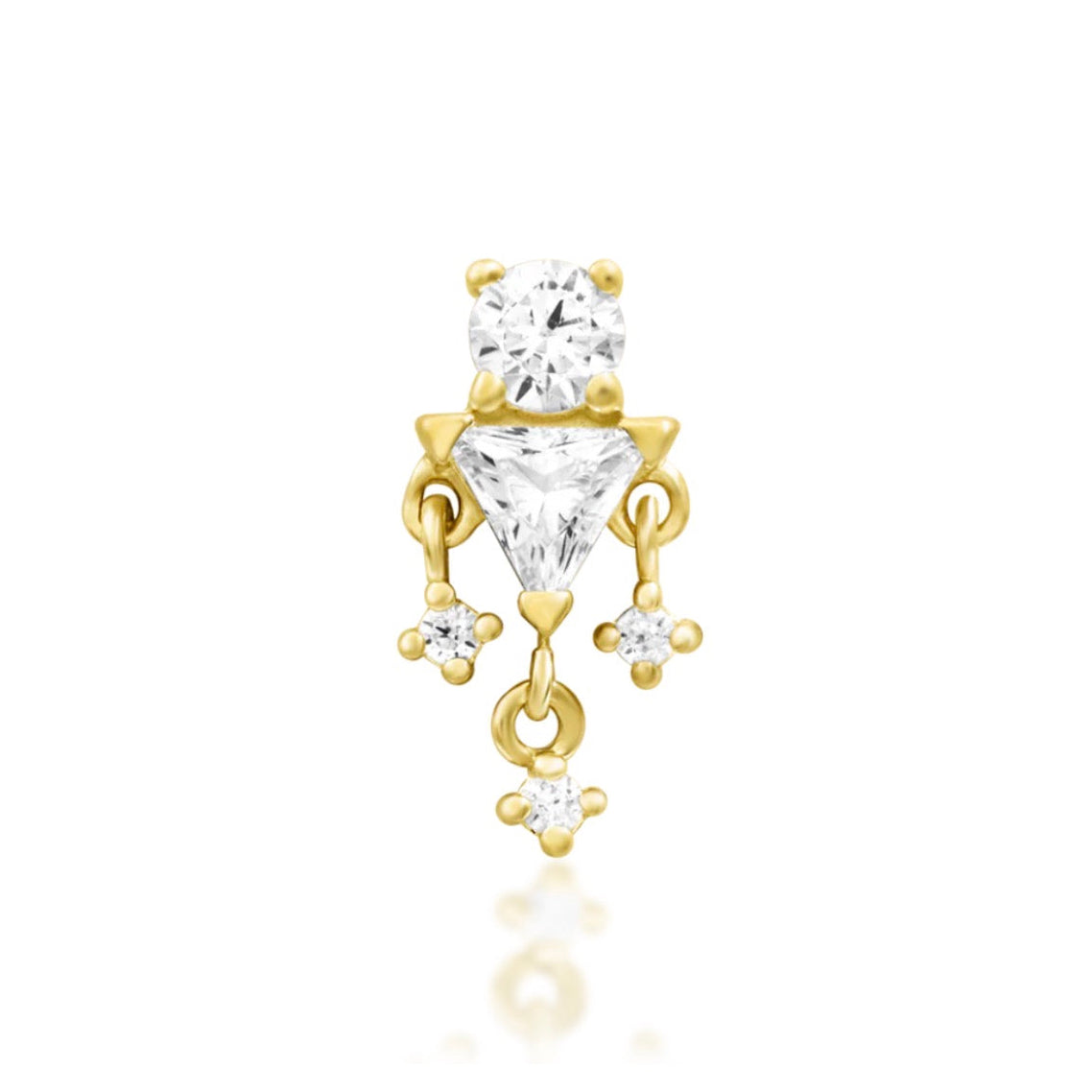Junipurr Judy 14k yellow gold white CZ threadless end with clustered gemstone detailing, front view for helix and lobe piercing jewellery