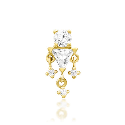 Junipurr Judy 14k yellow gold white CZ threadless end with clustered gemstone detailing, front view for helix and lobe piercing jewellery