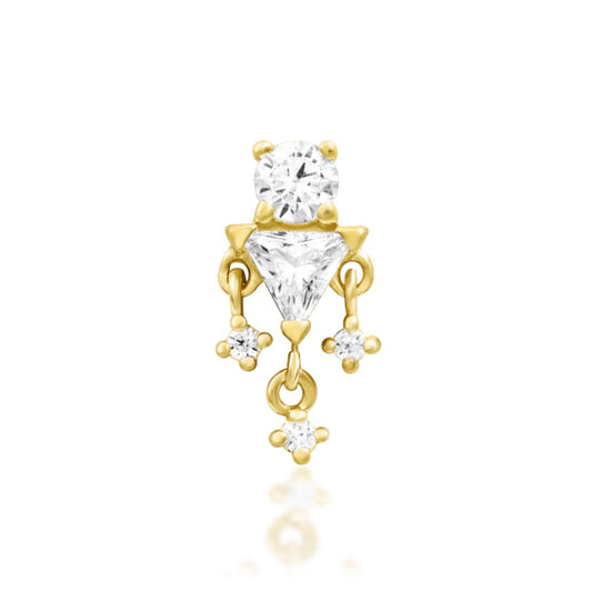 Junipurr Judy 14k yellow gold white CZ threadless end with clustered gemstone detailing, front view for helix and lobe piercing jewellery