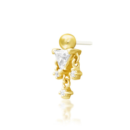 Junipurr Judy 14k yellow gold white cubic zirconia threadless end angled view with elegant sparkle for curated ear styling