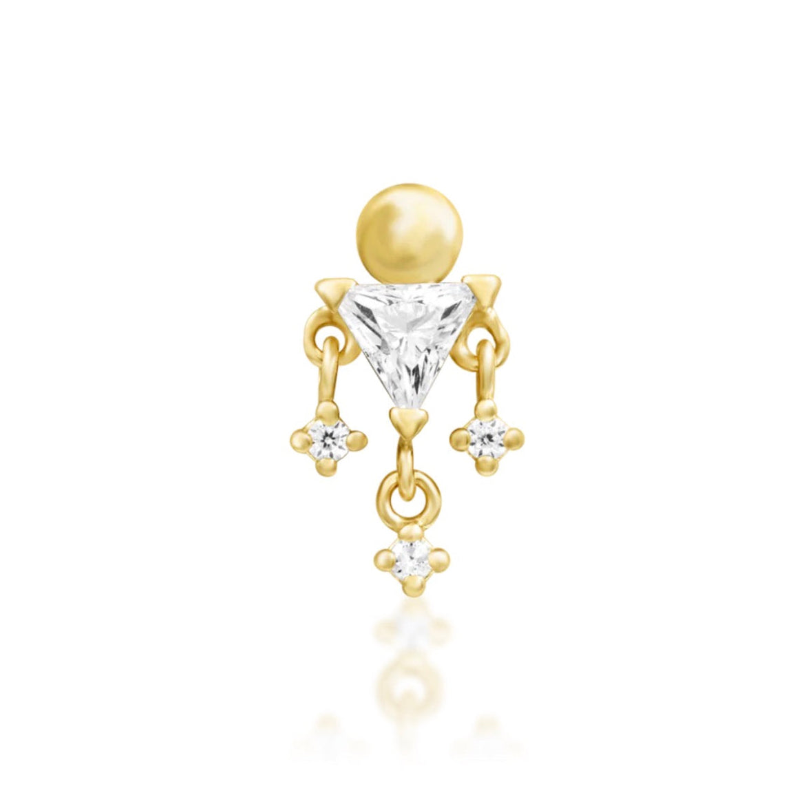 Junipurr Judy 14k yellow gold white CZ threadless end with clustered gemstone detailing, front view for helix and lobe piercing jewellery