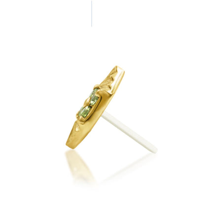 Side profile of a yellow gold threadless decorative end.