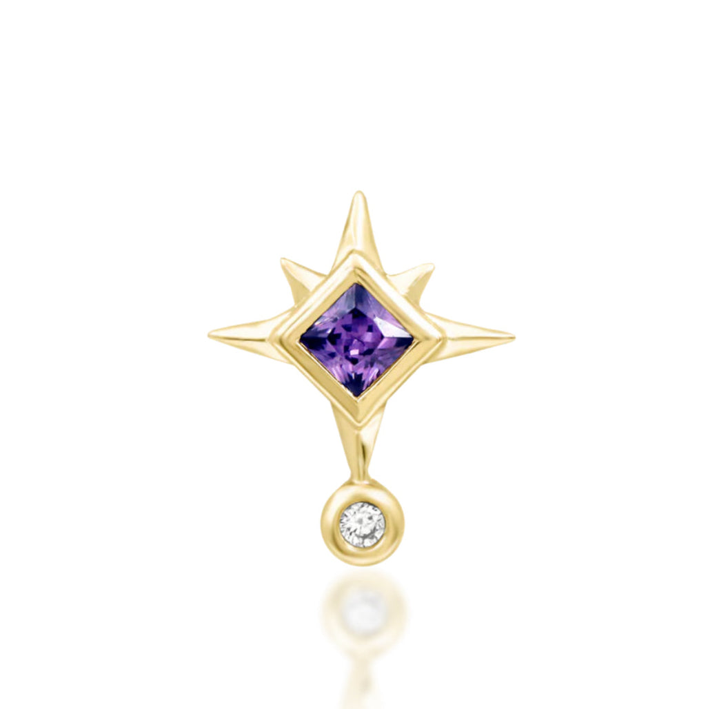 Junipurr Lolanthe 14kt Yellow Gold Threadless End Helix Earring, four sparkling cubic zirconia stones, front view