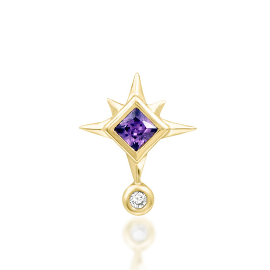 Junipurr Lolanthe 14kt Yellow Gold Threadless End Helix Earring, four sparkling cubic zirconia stones, front view