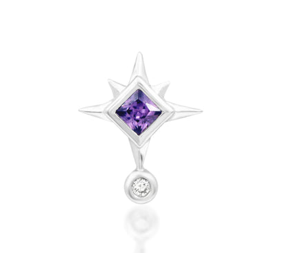 Junipurr Lolanthe 14kt White Gold Threadless End Helix Earring, four sparkling cubic zirconia stones, front view