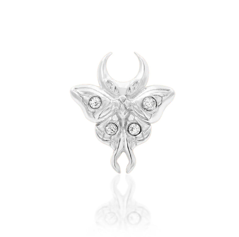 Junipurr Luna 14k White Gold Threadless End featuring four cubic zirconia stones — refined and radiant piercing jewellery.
